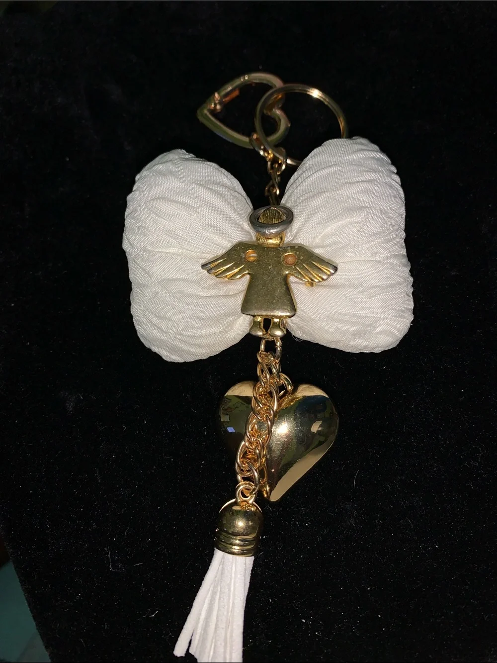 Handmade angel Bow purse/bag charm keychain with heart and tassel